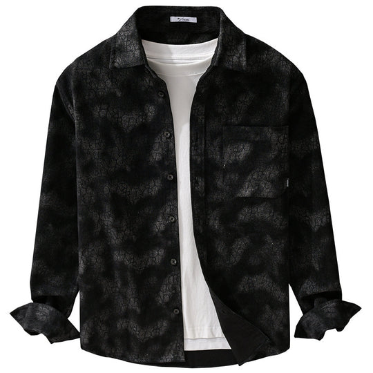 Herren Samtiges Hemdjacken-Overshirt mit tonalem Muster und Brusttasche Shop Nory