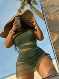 Damen Sportlicher Badeanzug mit transparenten Einsätzen