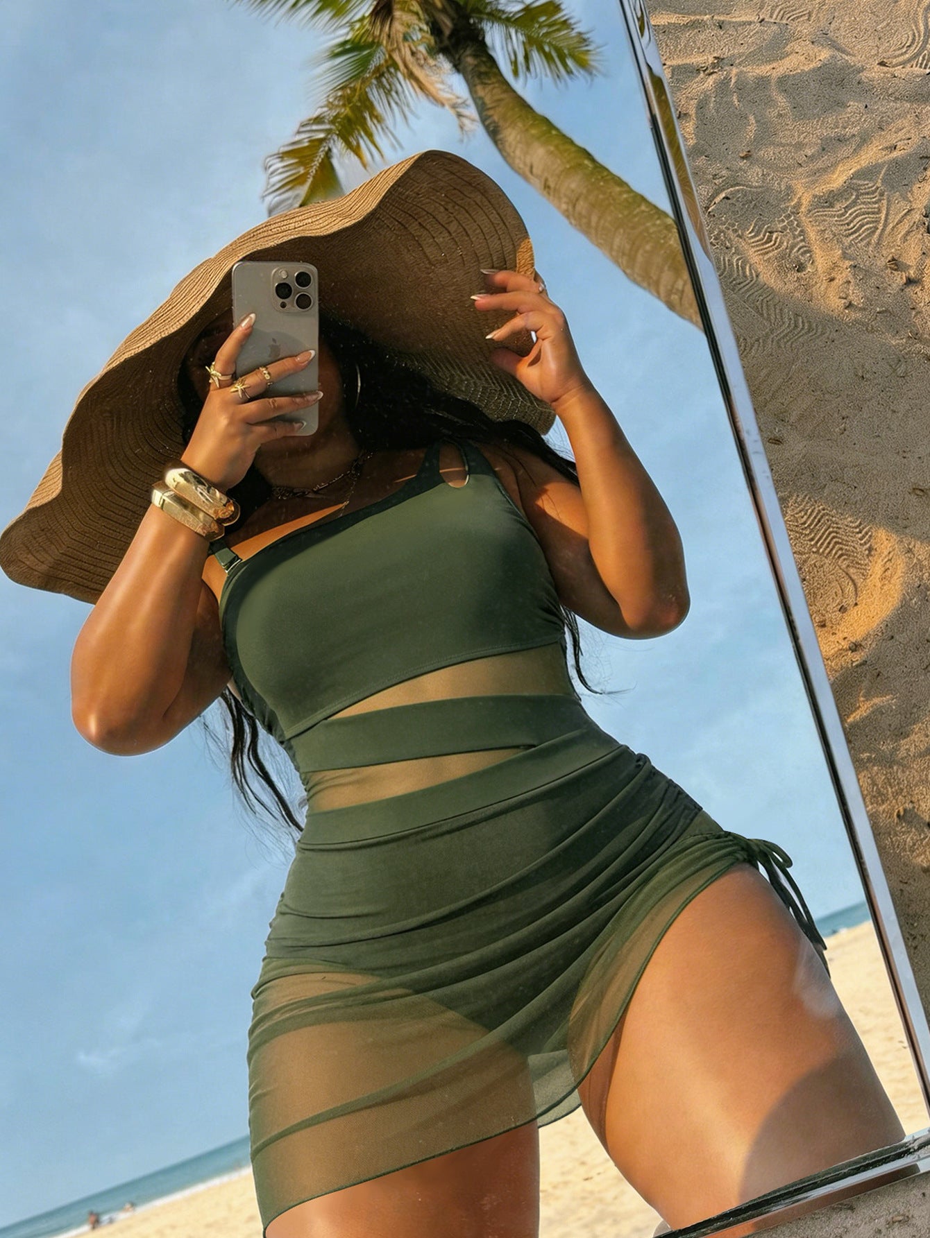 Damen Sportlicher Badeanzug mit transparenten Einsätzen