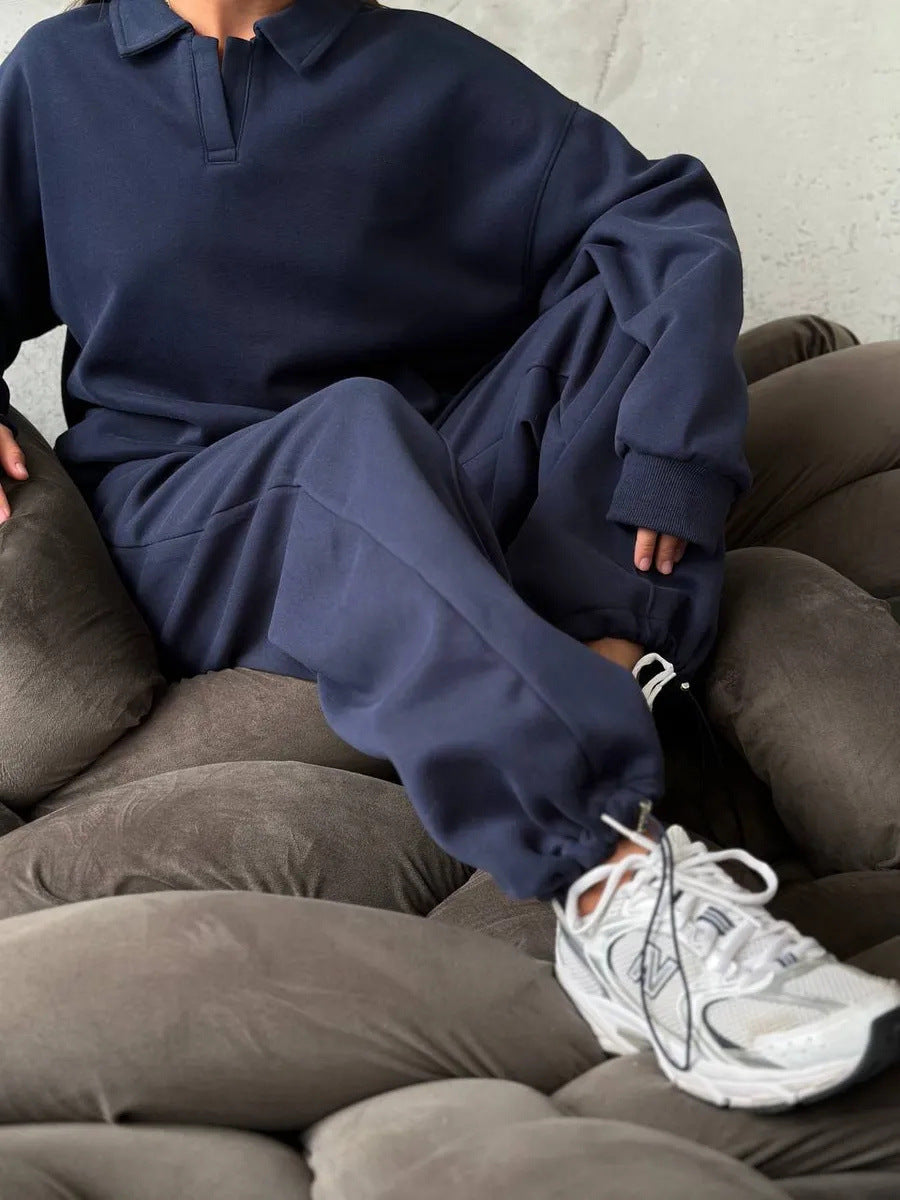 Damen Relaxed Polo-Sweatshirt mit V‑Notch und geraffter Tunnelzug-Jogginghose Shop Nory