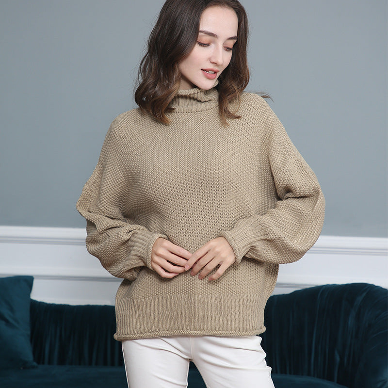 Damen Grobgestrickter Rollkragenpullover mit Ballonärmeln Shop Nory