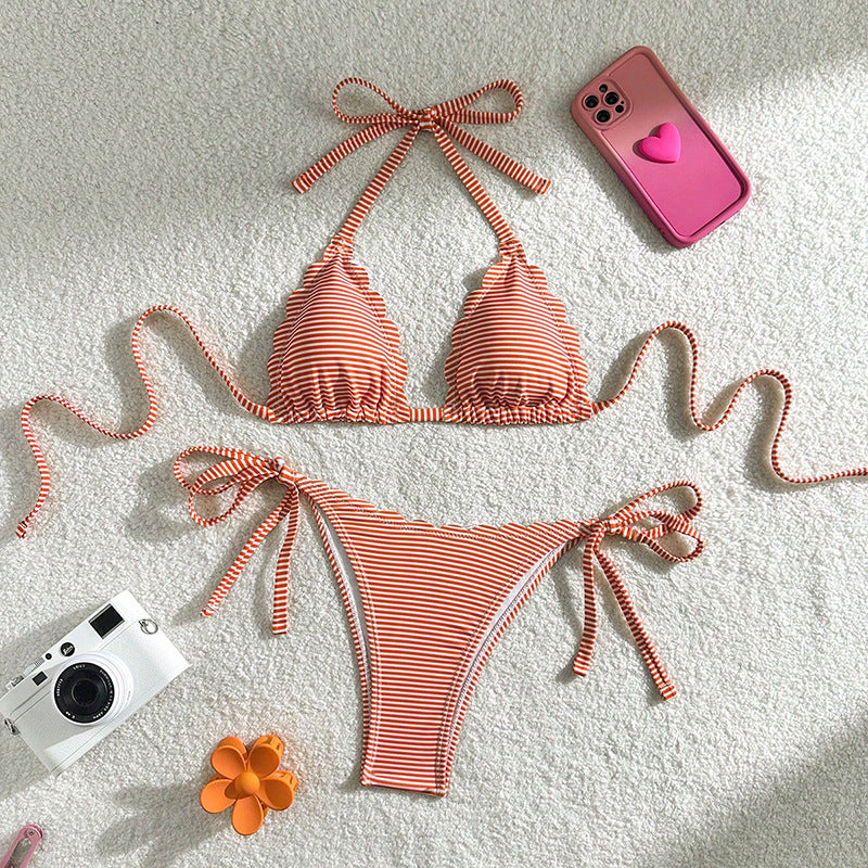 Damen Triangel-Bikini-Set mit verspieltem Rüschendesign und verstellbaren BindShopnoryändern