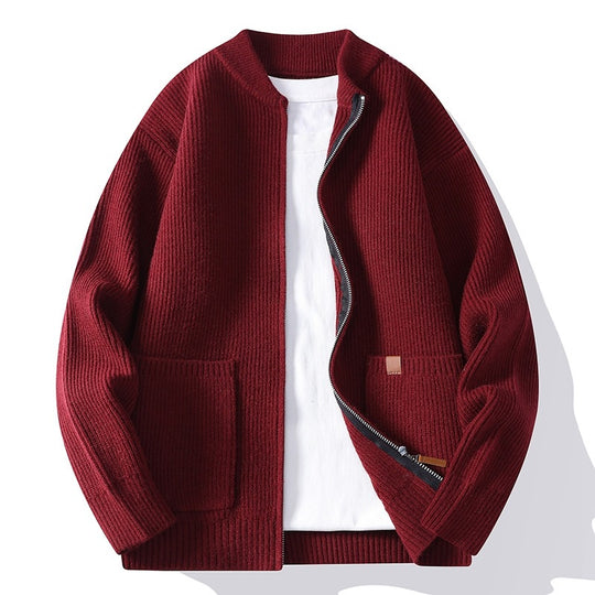 Herren Strukturierte Strickbomberjacke mit durchgehendem Reißverschluss und aufgesetzten Taschen Shop Nory