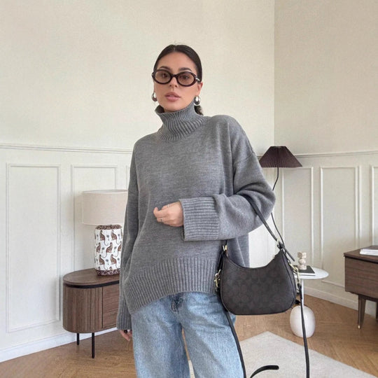 Damen Modischer Oversized Pullover mit hohem Kragen Shop Nory