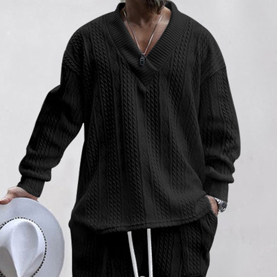 Herren Oversize-Zopfmuster-Pullover mit tiefem V-Ausschnitt Shop Nory
