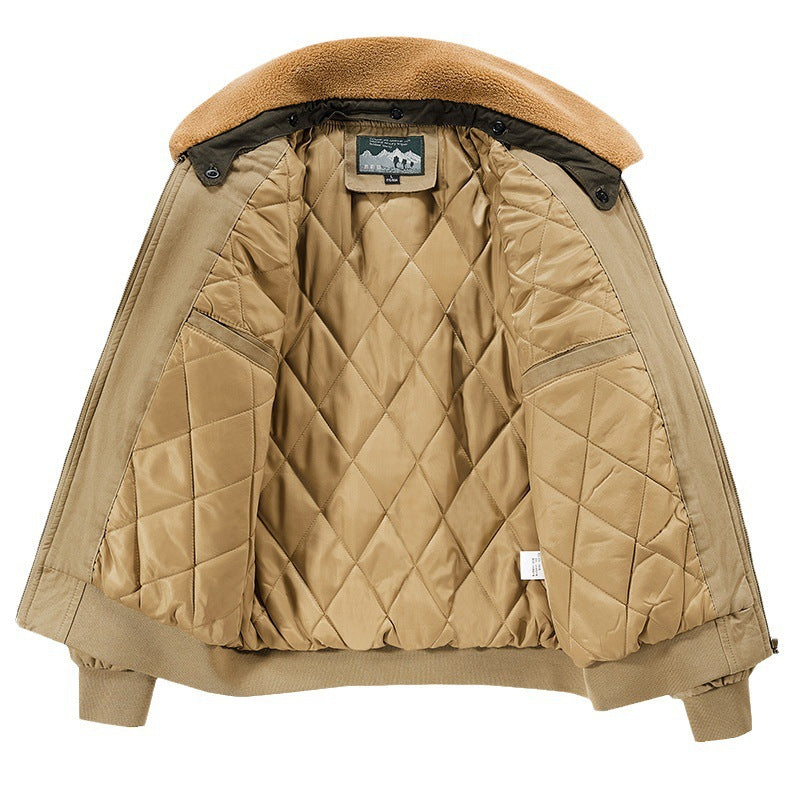 Herren Retro-Pilotenblouson im Field‑Stil mit Kunstfellkragen, diamantgesteppter Innenlage und Multifunktionstaschen Shop Nory
