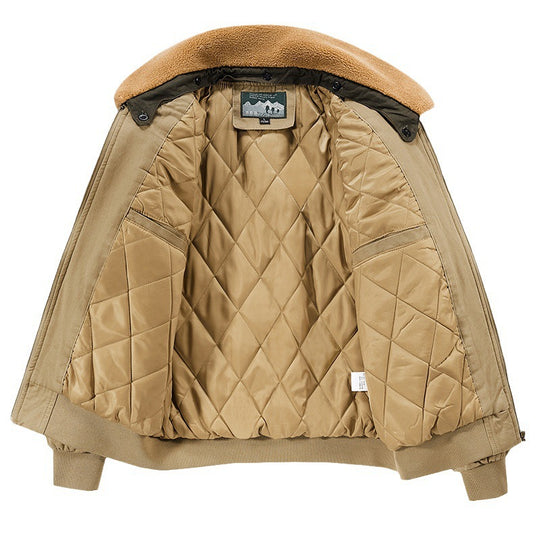 Herren Retro-Pilotenblouson im Field‑Stil mit Kunstfellkragen, diamantgesteppter Innenlage und Multifunktionstaschen Shop Nory