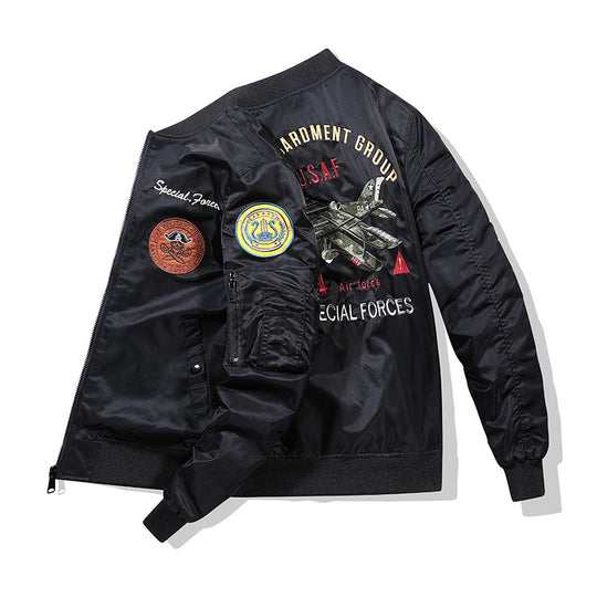 Herren Pilotenblouson im Bomberstil mit Marken-Patches, Ärmeltasche und windabweisender Außenhülle Shop Nory
