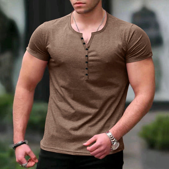 Herren Kurzarm-Henley-T-Shirt mit Knopfleiste und weichem Baumwollmaterial