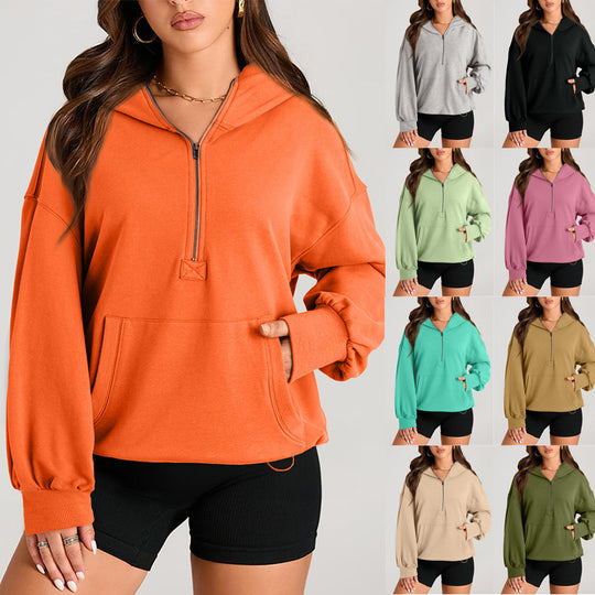 Damen Oversize-Halbzip-Hoodie mit Tunnelzug und Kängurutasche Shop Nory