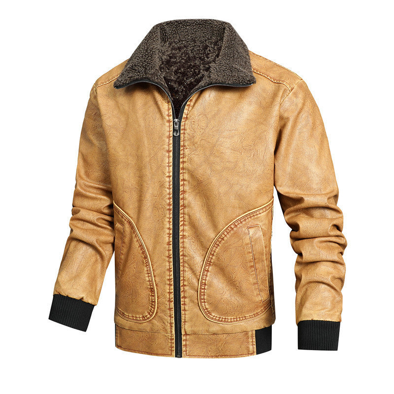 Herren Retro-Fliegerblouson aus Kunstleder mit hochschließendem Teddyinnenkragen und Rundtaschen Shop Nory