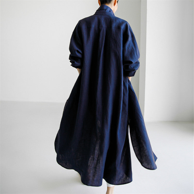 Damen Langes Leinen‑Hemdkleid mit kastiger Oversize‑Silhouette und Seitenschlitzen Shop Nory