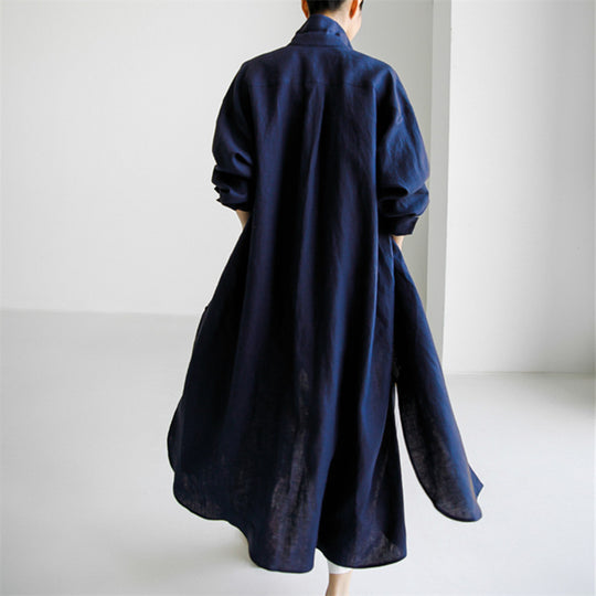 Damen Langes Leinen‑Hemdkleid mit kastiger Oversize‑Silhouette und Seitenschlitzen Shop Nory