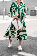 Damen Maxikleid mit modernem Muster und praktischem Taillengürtel