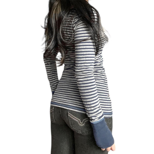 Damen nan gestreiftes V‑Ausschnitt Longsleeve mit taillierter Silhouette und verlängerten Bündchen Shop Nory