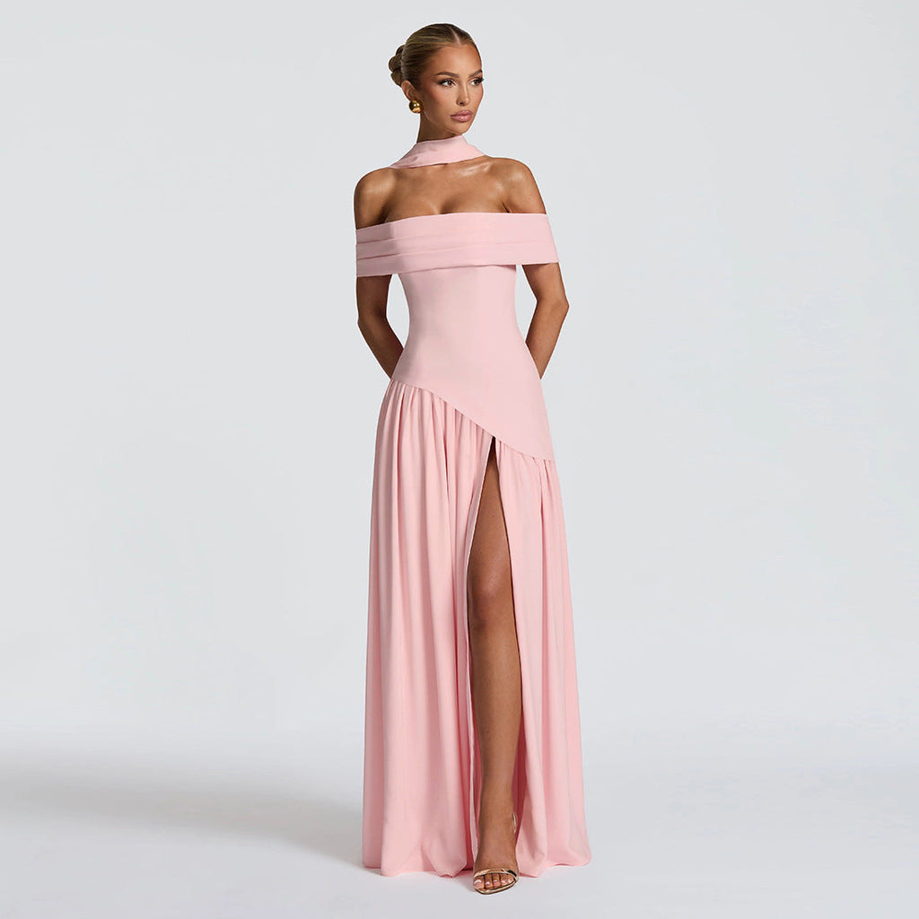 Damen Abendkleid mit schickem Schulterfreies Design und hohem Schlitz