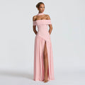 Damen Abendkleid mit schickem Schulterfreies Design und hohem Schlitz