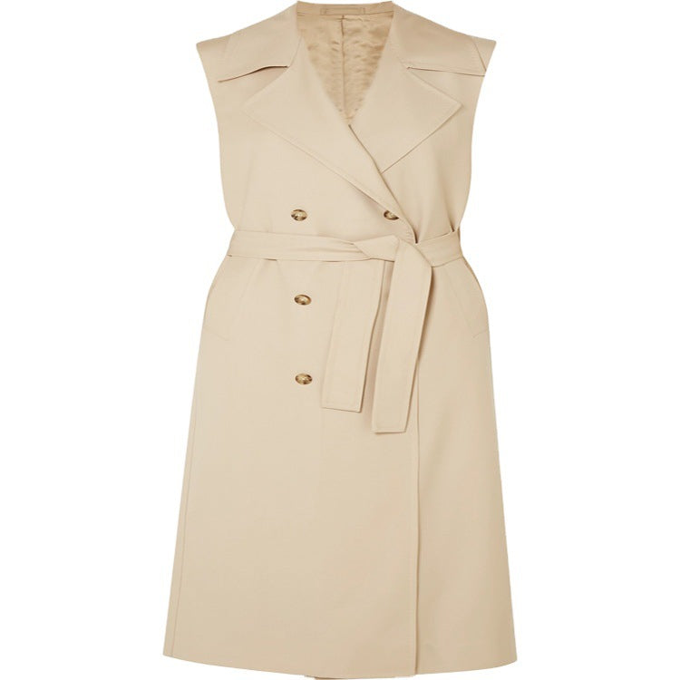 Damen ärmelloser Wickel-Trenchcoat aus Baumwollmix mit doppelreihiger Knopfleiste und Taillengürtel Shop Nory