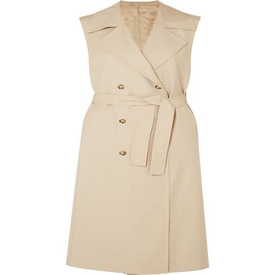 Damen ärmelloser Wickel-Trenchcoat aus Baumwollmix mit doppelreihiger Knopfleiste und Taillengürtel Shop Nory