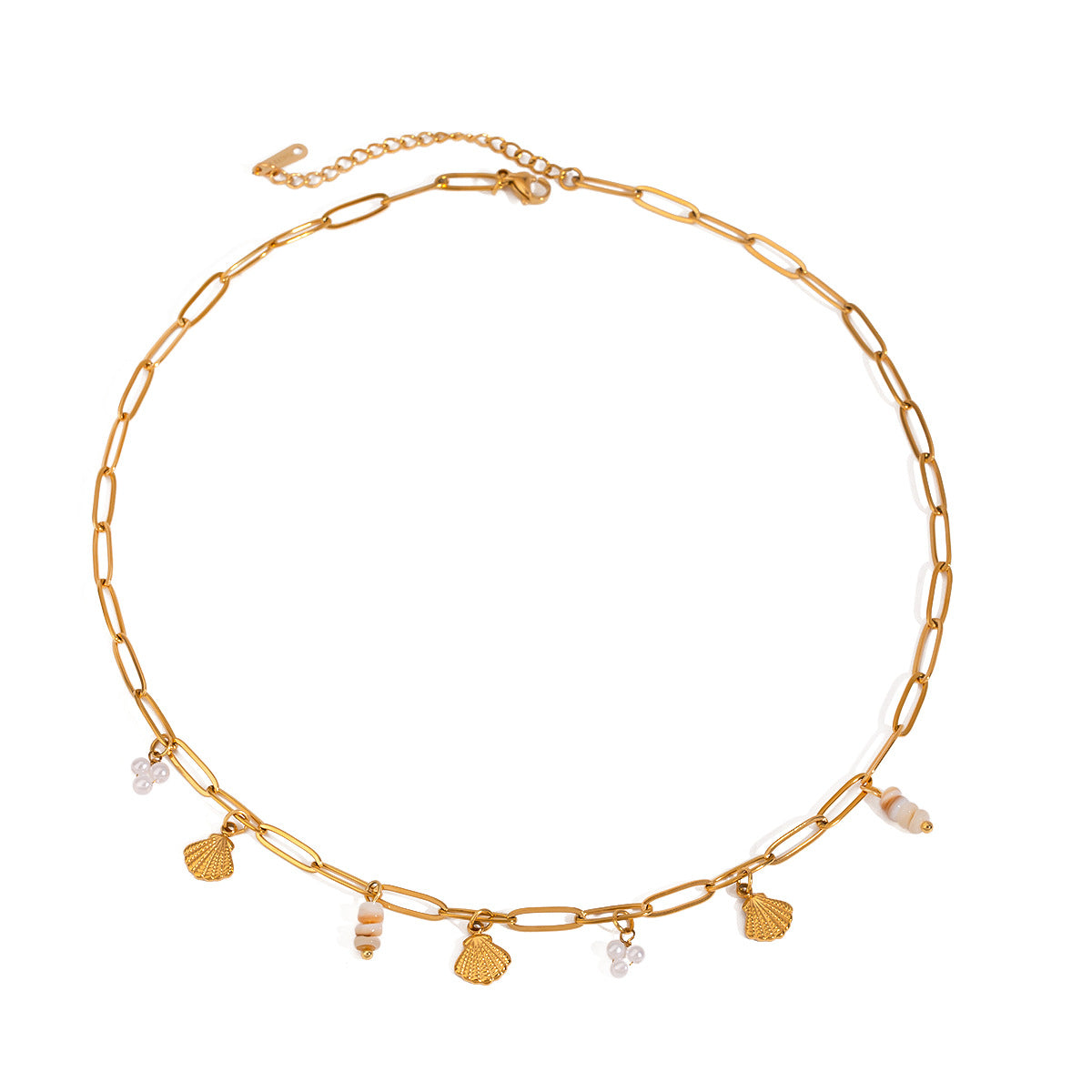 Damen Halskette mit muschelverzierten Anhängern aus hypoallergenem Edelstahl Shop Nory