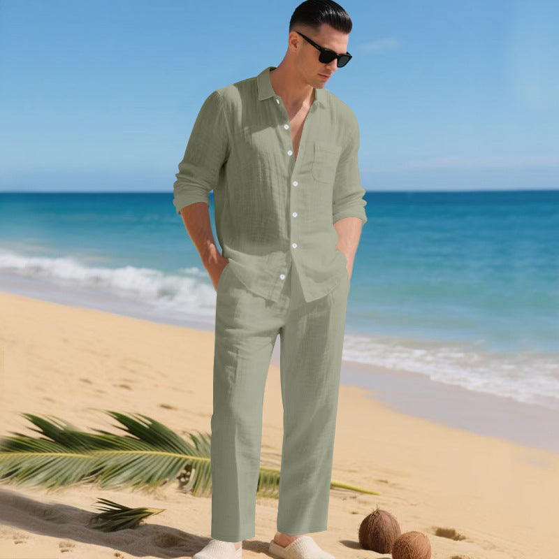 Herren leichtes Leinen-Outfit mit stilvollem Hemd und eleganter Hose ShopNory