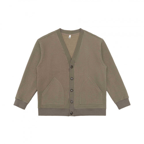 Unisex Oversize Waffelstrick-Cardigan mit V-Ausschnitt, Knopfleiste und aufgesetzten Taschen Shop Nory
