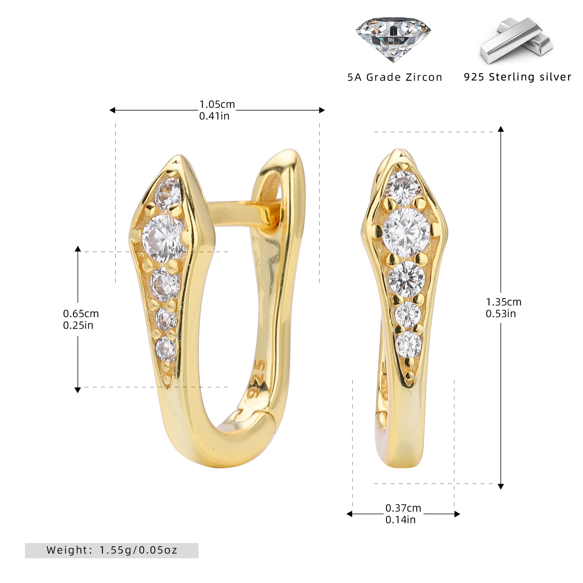 Damen Ohrstecker mit trendigem Design aus 925er Sterling Silber und funkelnden Zirkonia Shop Nory