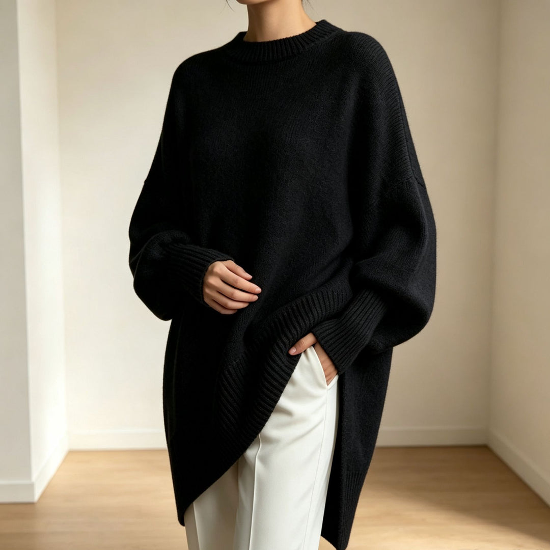 Damen Oversize Longline Feinstrick-Pullover mit Raglanärmeln und geripptem Saum Shop Nory