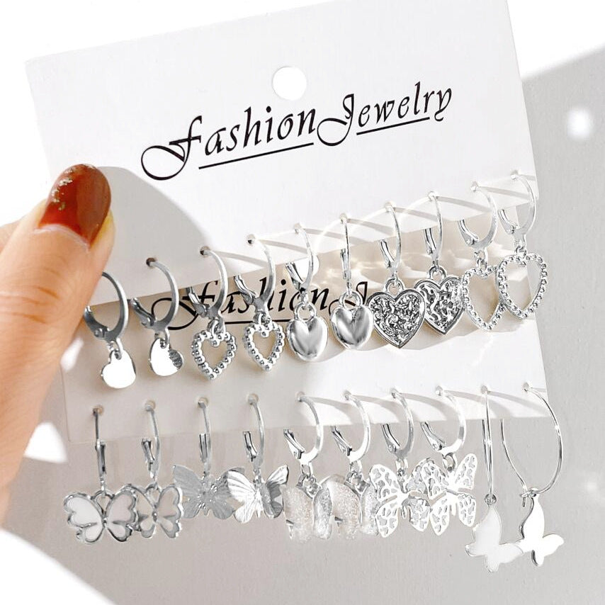 Damen Ohrstecker Set mit inspirierenden Herz- und Schmetterlingsanhängern Shop Nory