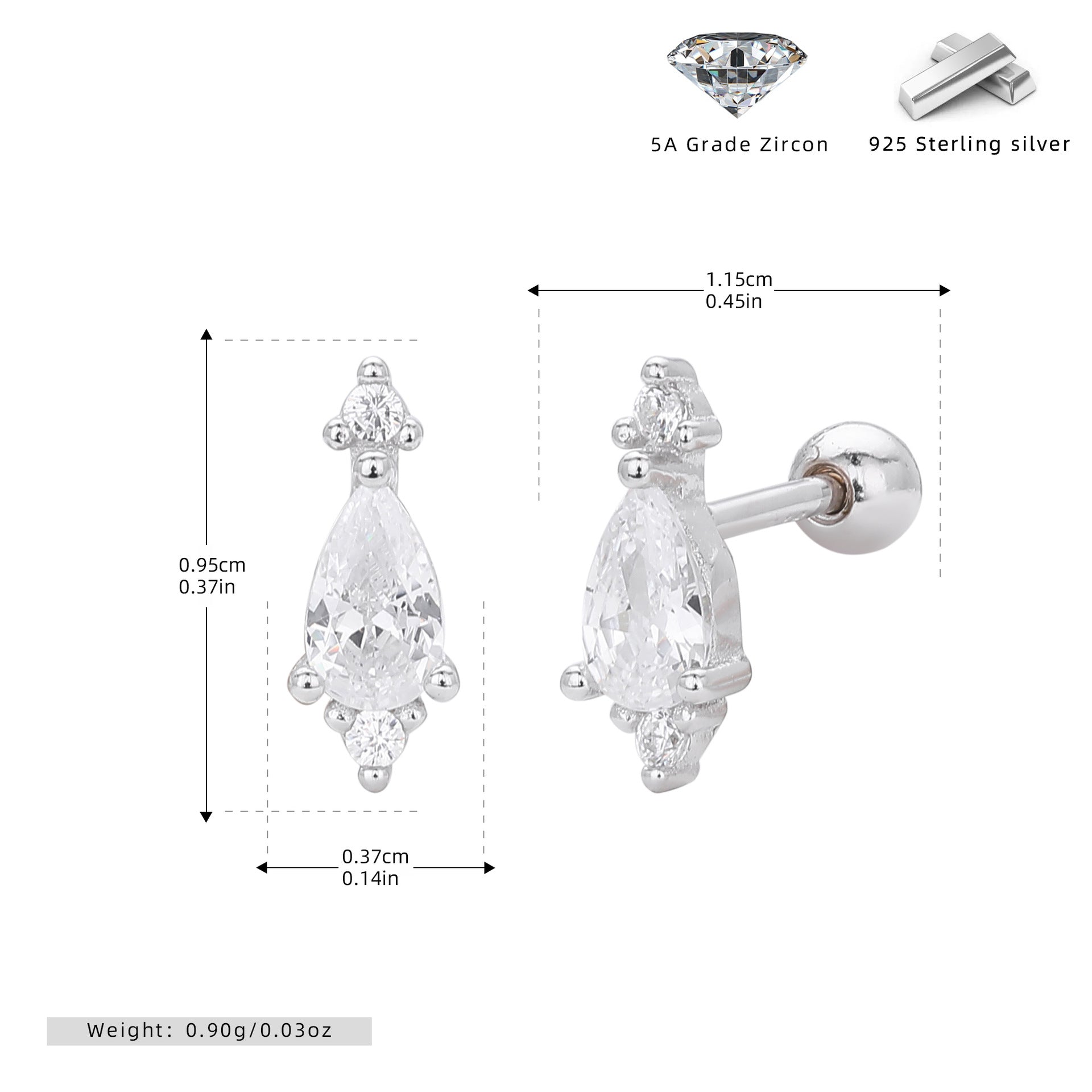 Damen Ohrstecker mit luxuriösem Tropfen-Design aus 925 Sterling Silber und funkelnden Zirkonsteinen Shop Nory