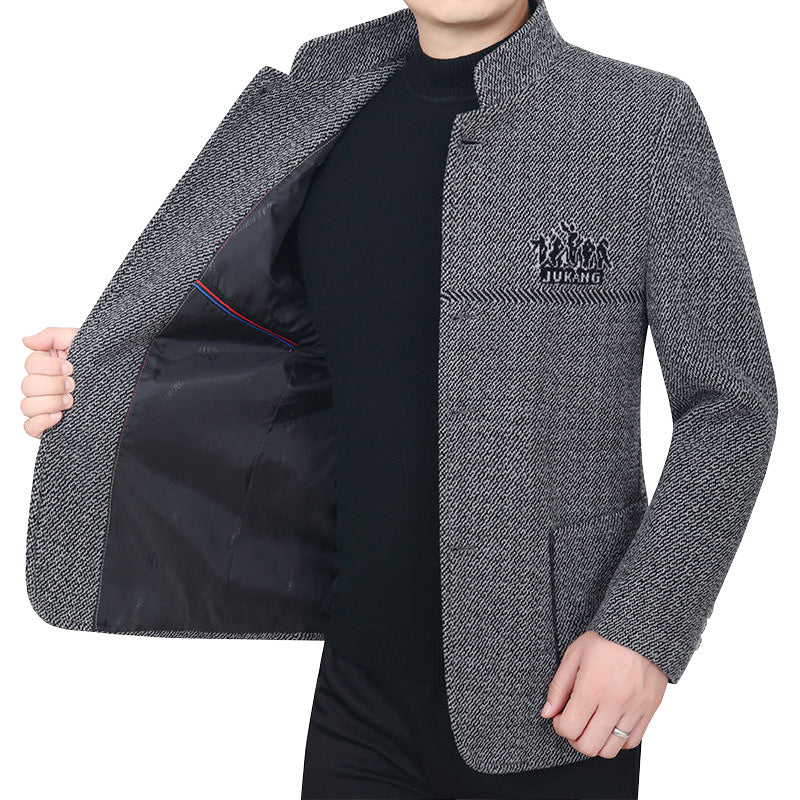Herren Stehkragen-Mantel aus strukturierter Wollmischung mit schmaler Silhouette Shop Nory