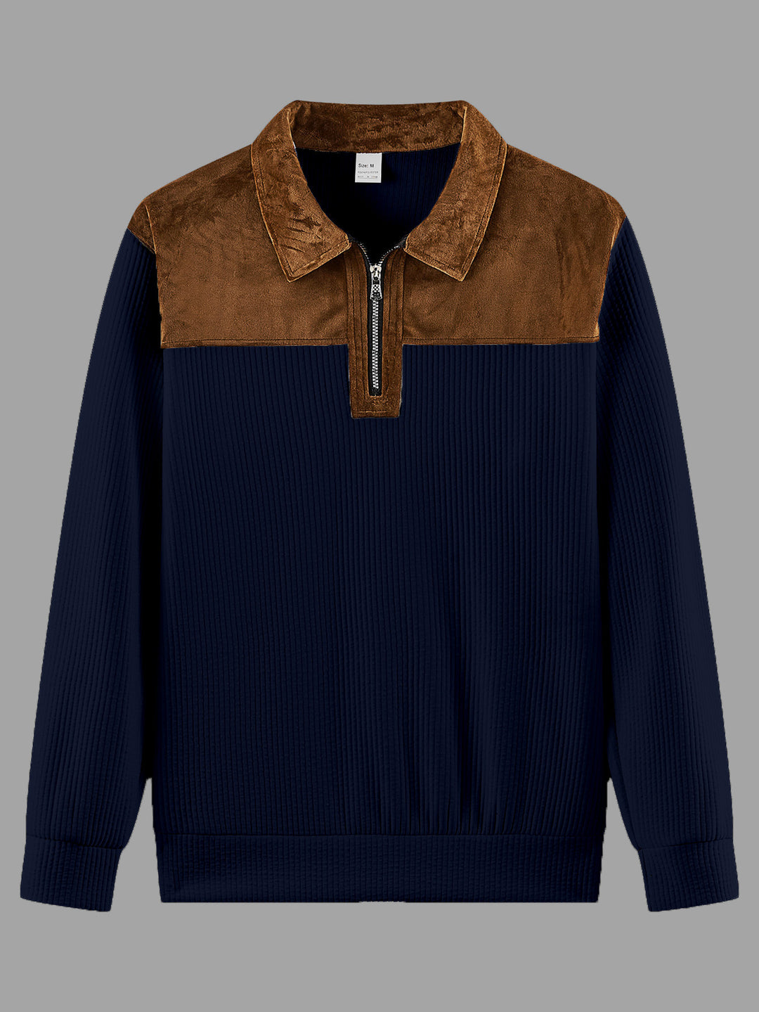 Unisex nan feinstrukturierter Strickpullover mit halbem Reißverschlusskragen und Samtbesatz Shop Nory