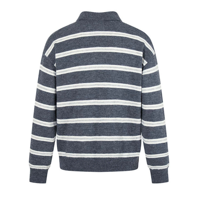 Herren Strick-Poloshirt mit Streifenmuster, Polokragen und Knopfleiste Shop Nory