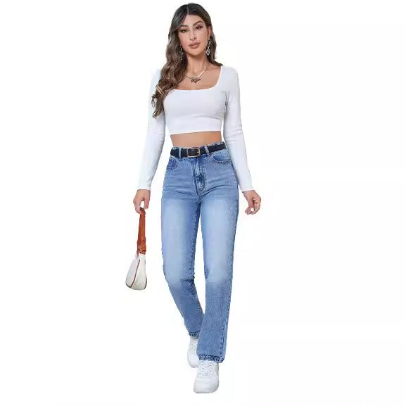 Damen Hoch taillierte Jeans mit schmalem Schnitt