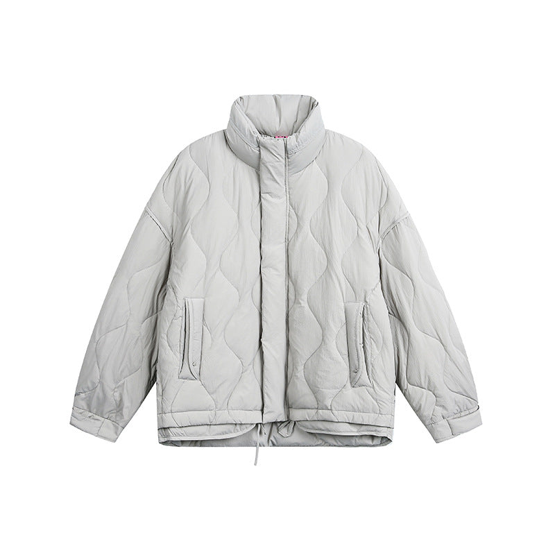 Damen Oversize gesteppte Jacke mit Stehkragen, Wellensteppung und Tunnelzug Shop Nory