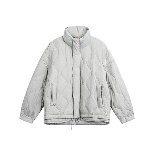 Damen Oversize gesteppte Jacke mit Stehkragen, Wellensteppung und Tunnelzug Shop Nory
