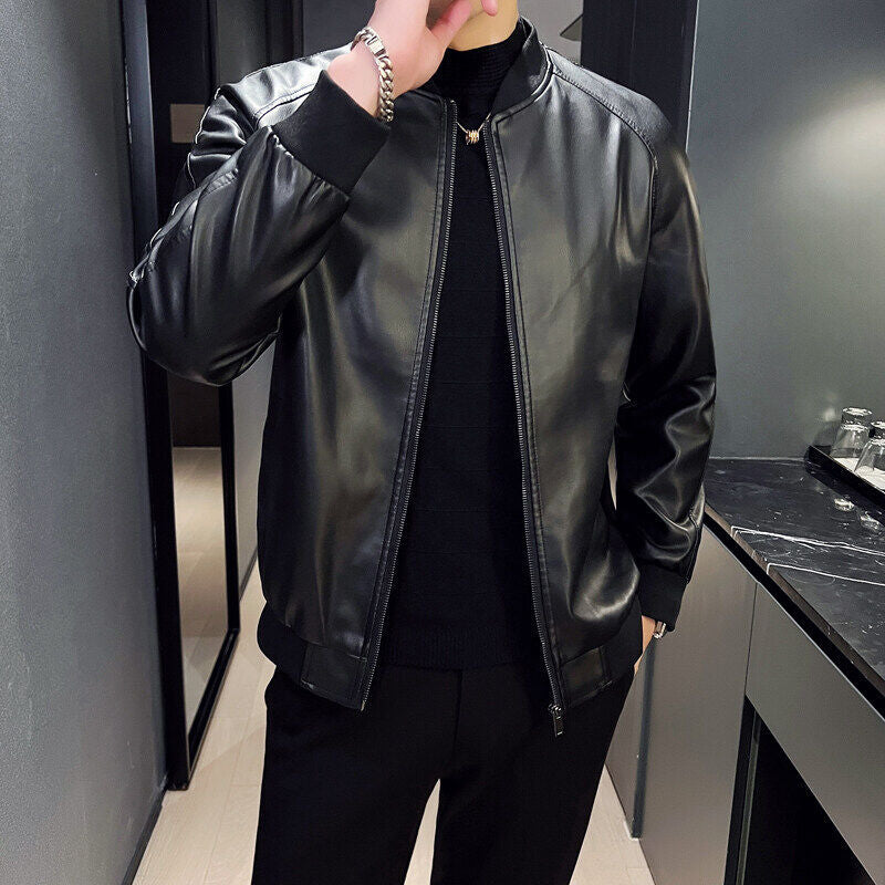 Herren Oversize Kunstleder-Bomberjacke mit Raglanärmeln, Reißverschluss und gerippten Bündchen Shop Nory