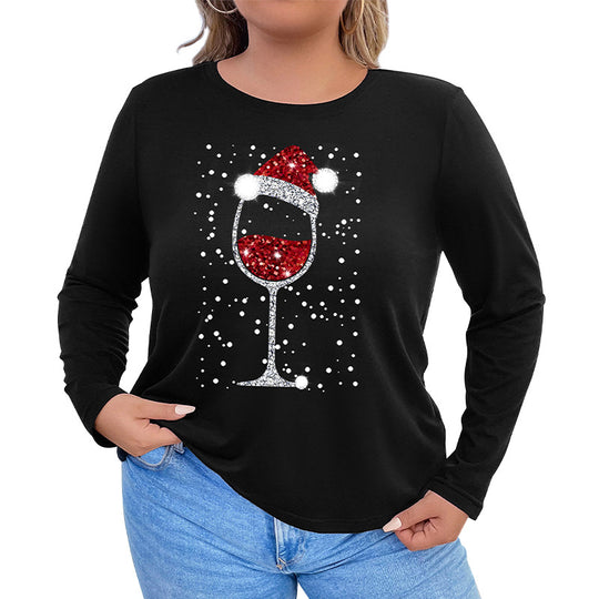 Damen Langarmshirt mit funkelndem Weihnachts-Weinglas-Print Shop Nory