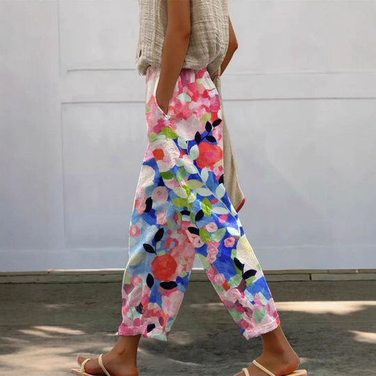 Damen Weite Sommerhose mit floralem Design und praktischen Taschen