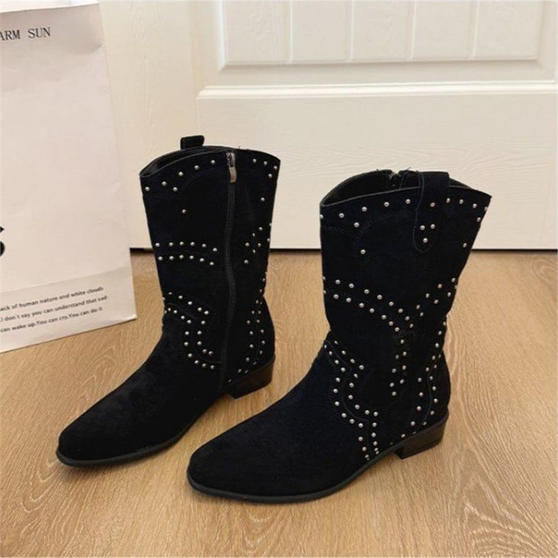 Damen Western-Ankleboots aus Veloursleder mit Nietenbesatz und seitlichem Reißverschluss Shop Nory