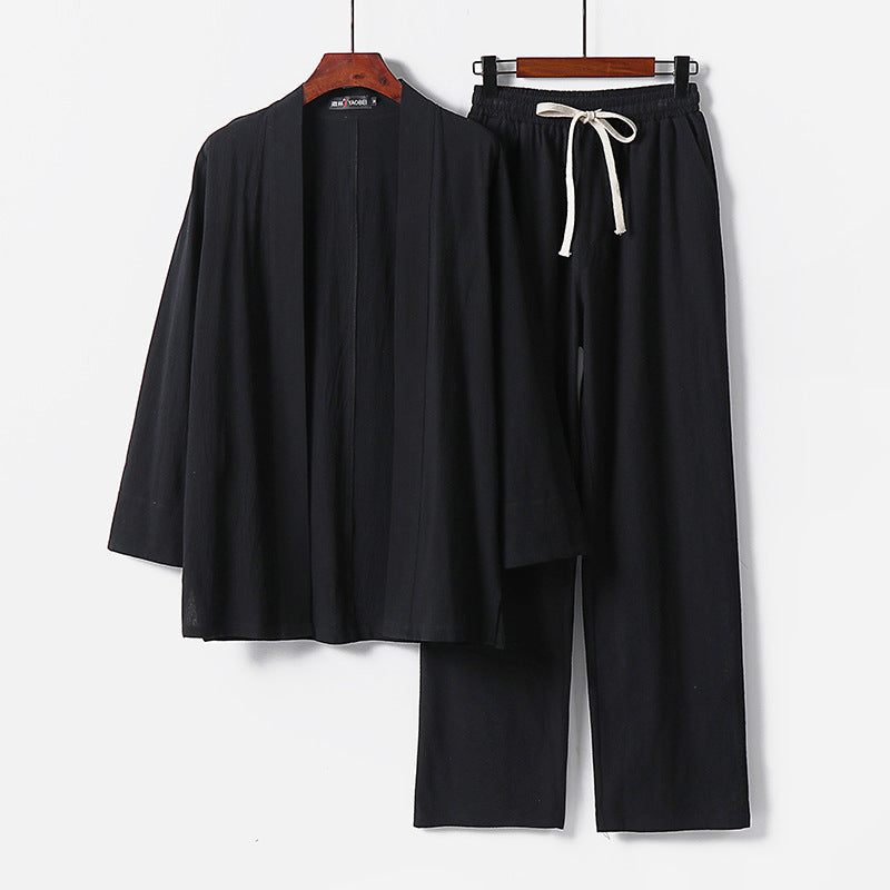 Herren Lockeres Kimono-Loungewear-Set aus leichter Baumwollmischung mit elastischer Kordelhose Shop Nory