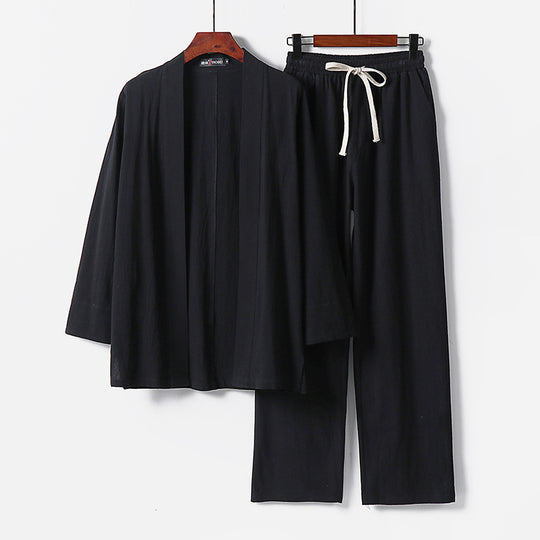 Herren Lockeres Kimono-Loungewear-Set aus leichter Baumwollmischung mit elastischer Kordelhose Shop Nory
