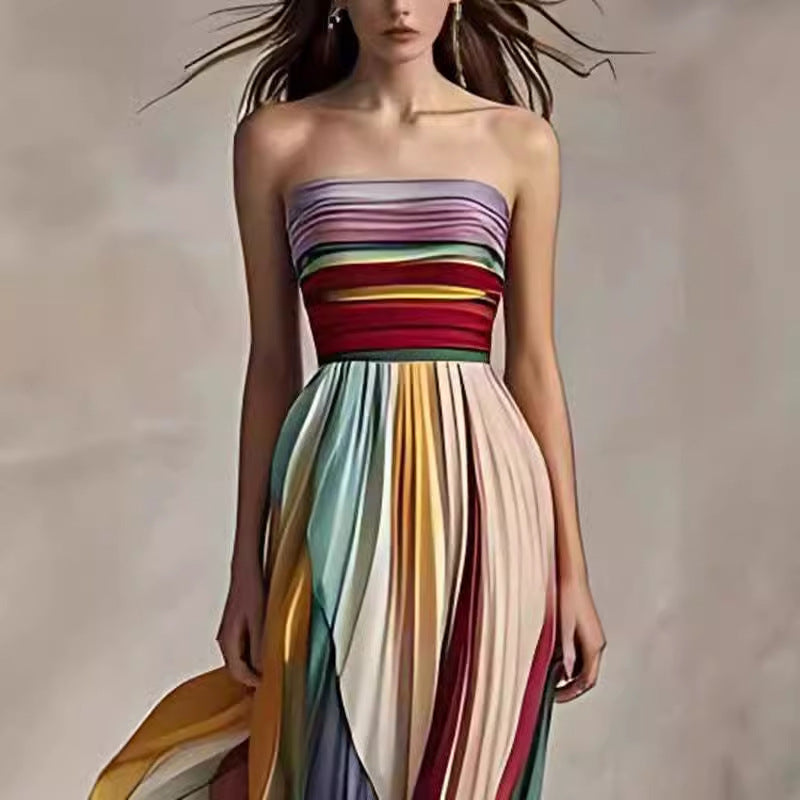 Damen Maxikleid mit Schwingenden Falten und Elegantem Bandeau-Ausschnitt