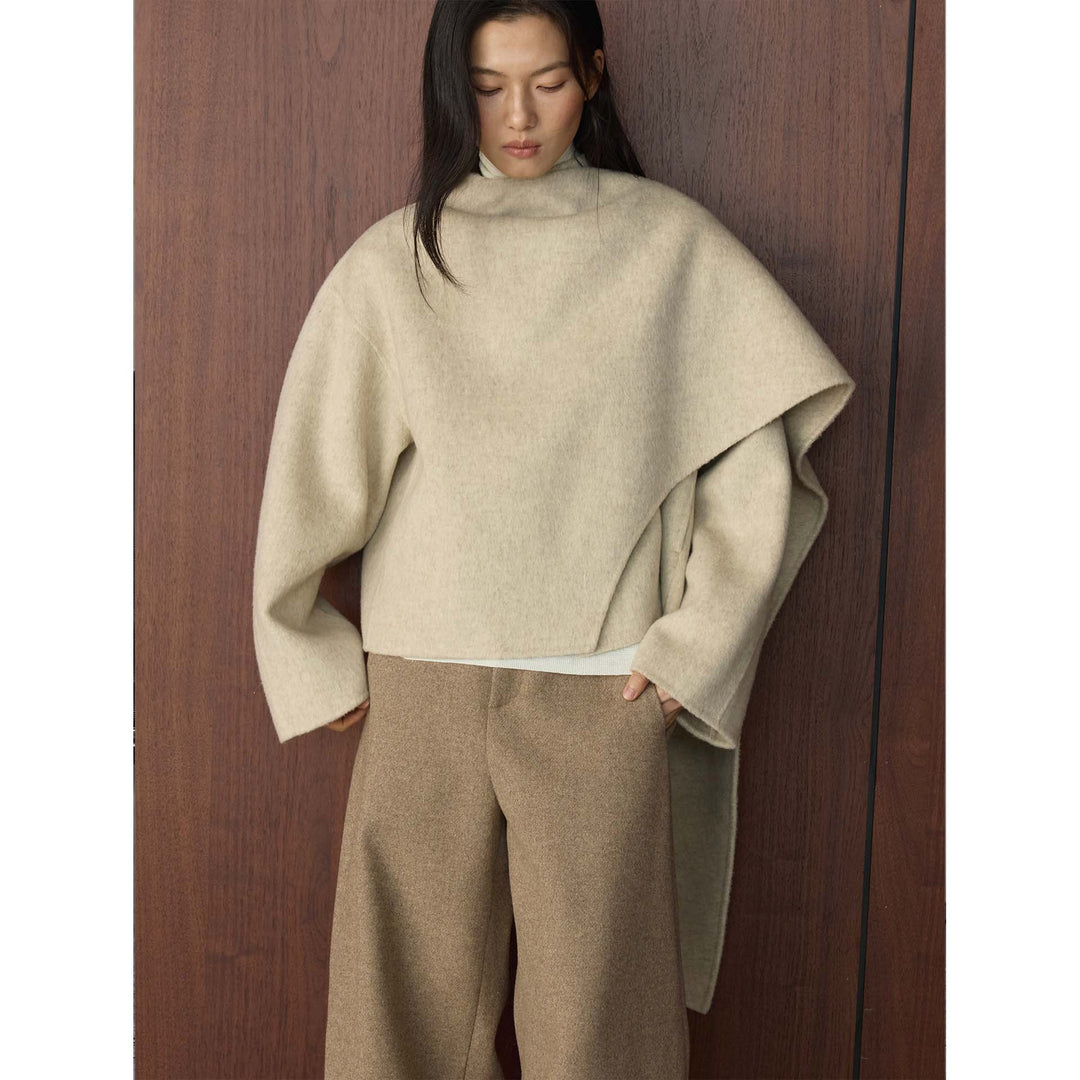 Damen Cape Mantel mit asymmetrischem Überwurf und Wollmix Shop Nory