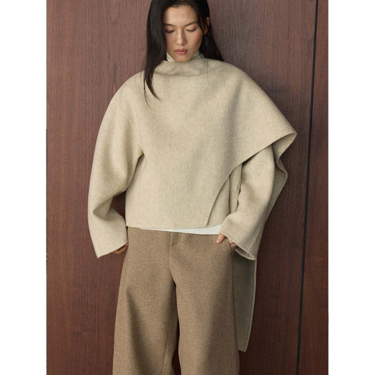 Damen Cape Mantel mit asymmetrischem Überwurf und Wollmix Shop Nory