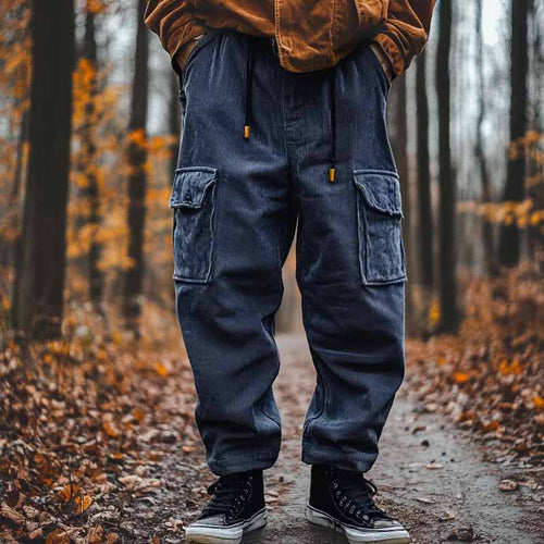 Herren Kord-Cargohose mit Tunnelzug, Bündchen und aufgesetzten Klappentaschen Shop Nory