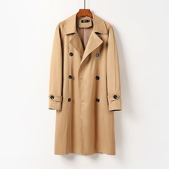 Herren Wasserabweisender Doppelreihiger Trenchcoat mit breitem Revers und knieumspielender Länge Shop Nory