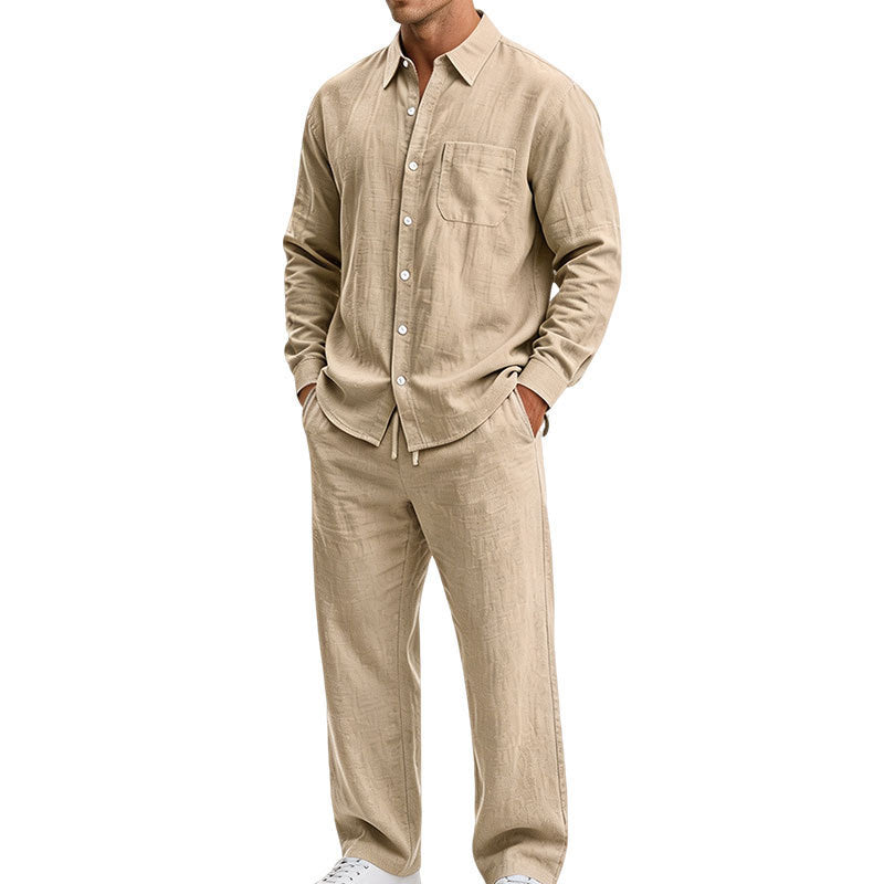 Herren Entspanntes Zweiteiliges Lounge-Set aus Strukturjersey mit Hemdkragen Shop Nory