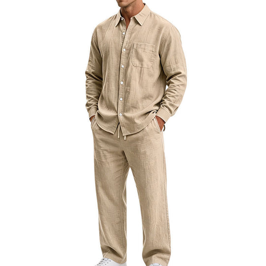 Herren Entspanntes Zweiteiliges Lounge-Set aus Strukturjersey mit Hemdkragen Shop Nory