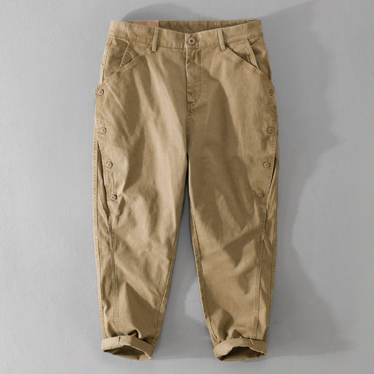 Herren lässige konische Hose mit seitlicher Knopfleiste und Umschlag Shop Nory